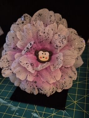 Ombre Pastel Purple Glitter Flower Hair Clip for Kids Cute Monkey Charm Handmade